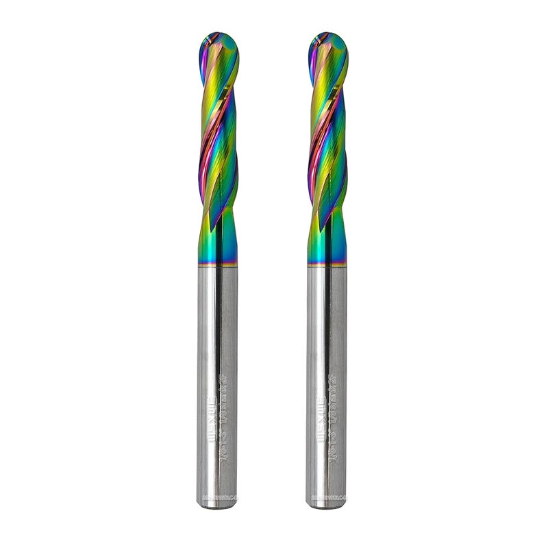 WEXWE Store Tools Extra Long Ball Nose Carbide End Mill, DLC Coating, CNC Cutting Tools for Aluminum and Wood Cutting, 3D Carving & Engraving. 2 Flute Router Bits，1/8 Shank (1/8-3“ 2pcs) - Image 1